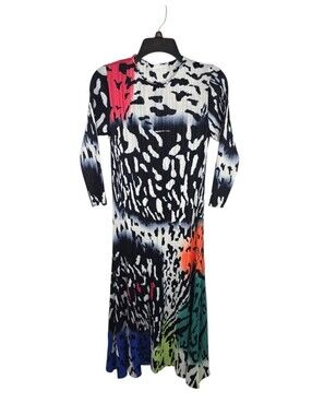 {Souk + Sepia} Abstract Animal-Print Midi Dress in Black and Multicolor - S/M